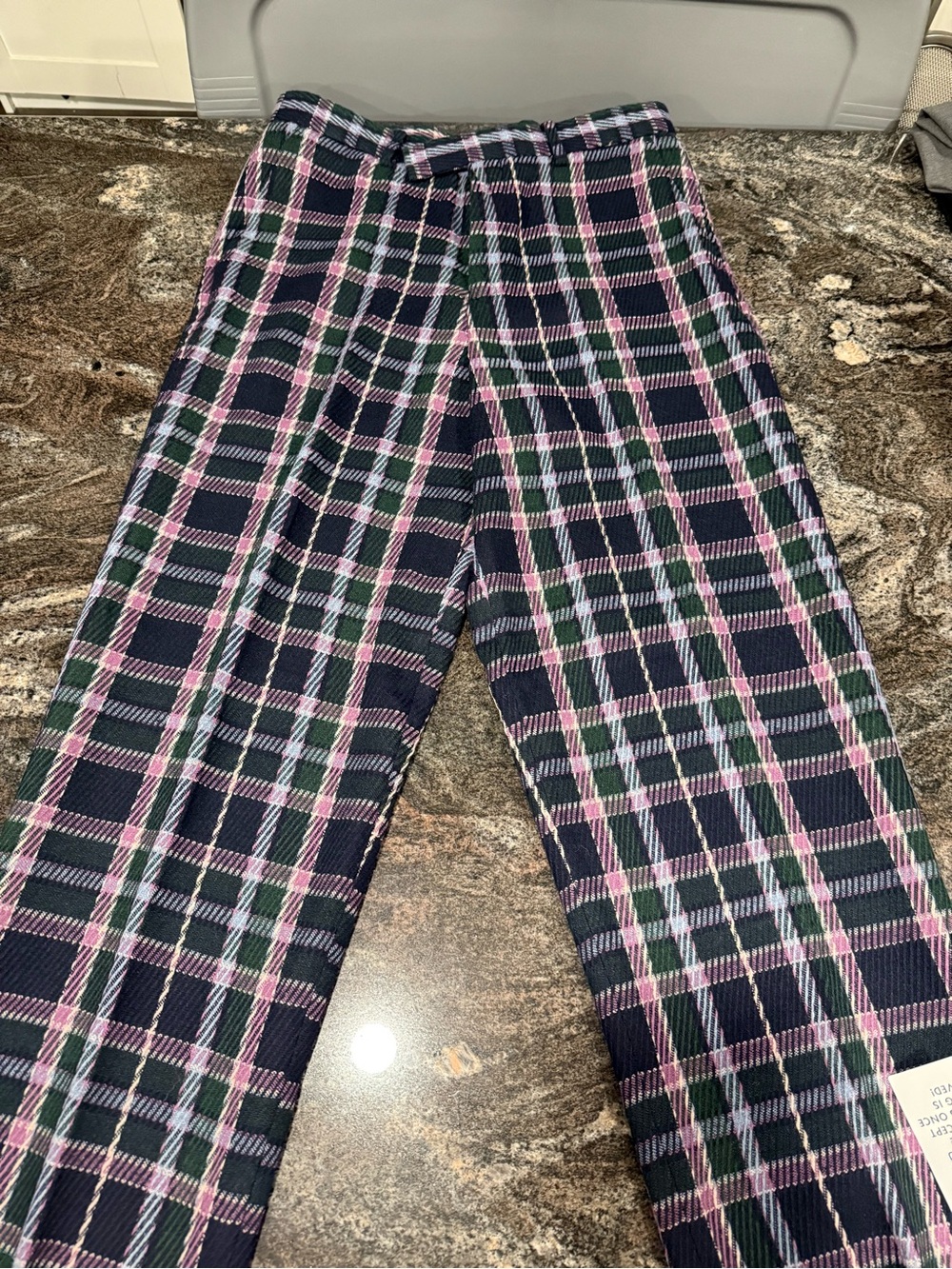 ASOS Plaid Navy, Green, and Pink Dress Pants